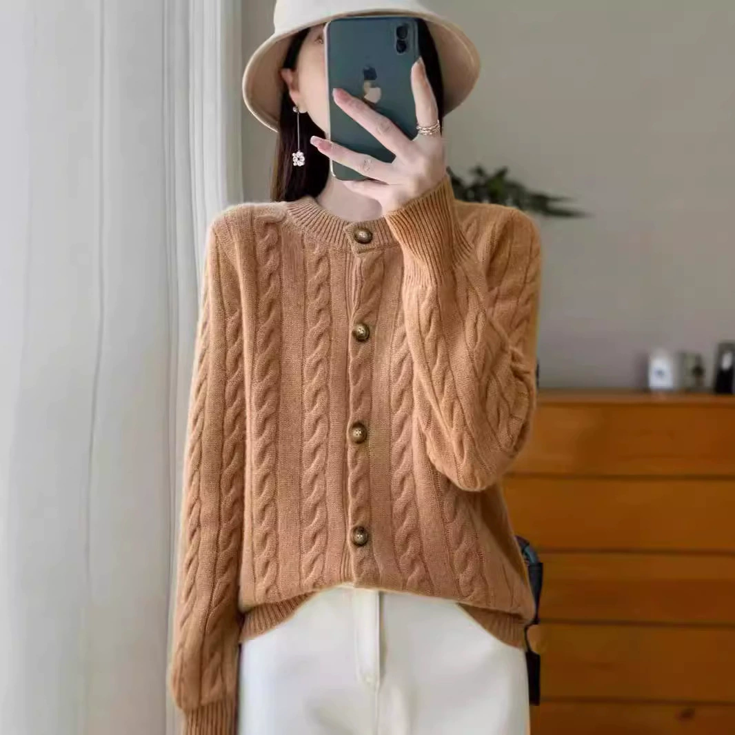 Шерстяной кардиган, свитер, куртка с круглым воротом, oversize