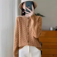 Шерстяной кардиган, свитер, куртка с круглым воротом, oversize