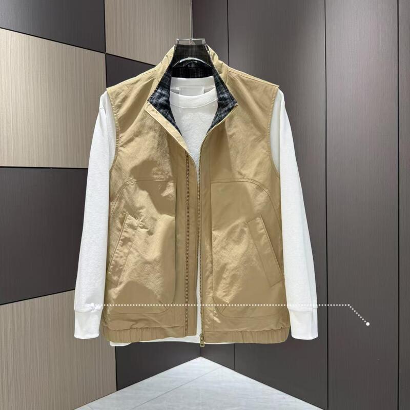 Autumn new collection: men's plaid patchwork stand-up collar vest, a trendy, simple, versatile, casual, and fashionable jacket Autumn new collection: men's plaid patchwork stand-up collar vest, a trendy, simple, versatile, casual, and fashionable jacket