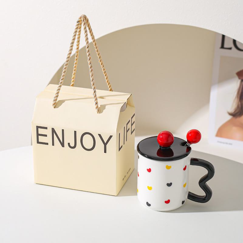 Taza de cerámica nórdica creativa para hombres y mujeres, taza de café, taza de pareja, taza de café con cuchara de tapa, regalo para amigos