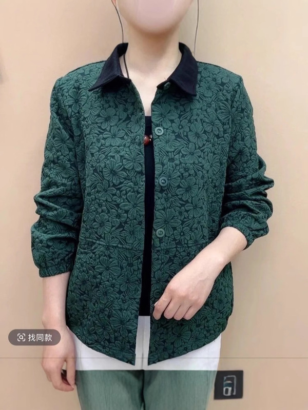 气质翻领显瘦妈妈装春秋夹克提花女装外套时尚中老年宽松洋气上衣|undefined