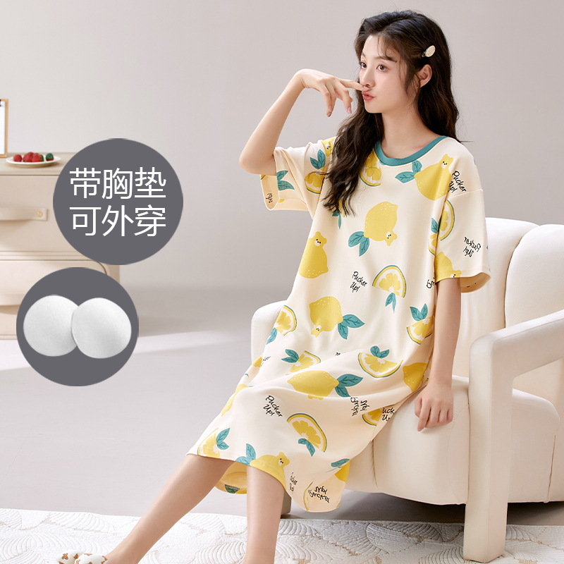 2024 nuevo camisón para mujer verano de manga corta vestido de longitud media por encima de la rodilla pijama de dibujos animados lindo servicio a domicilio