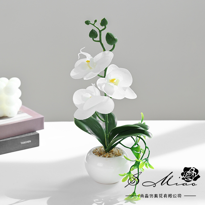 Flor artificial popular de cuatro cabezas Phalaenopsis mini bonsai artificial planta verde decoración creativa flor artificial Yiwu olla artificial image 4