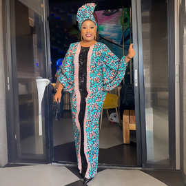 欧美跨境外贸速卖通亚马逊亮片连衣裙非洲女装大码印花宽松长袍子