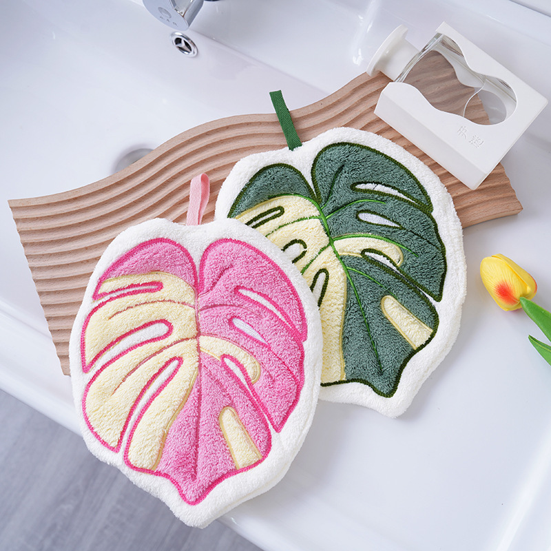 Cross-Border Creative Leaf-Shaped Hand Towel for Kitchen and Bathroom, Household Towel, Hangable, Thickened, Absorbent Coral Fleece Hand Towel Cross-Border Creative Leaf-Shaped Hand Towel for Kitchen and Bathroom, Household Towel, Hangable, Thickened, Absorbent Coral Fleece Hand Towel