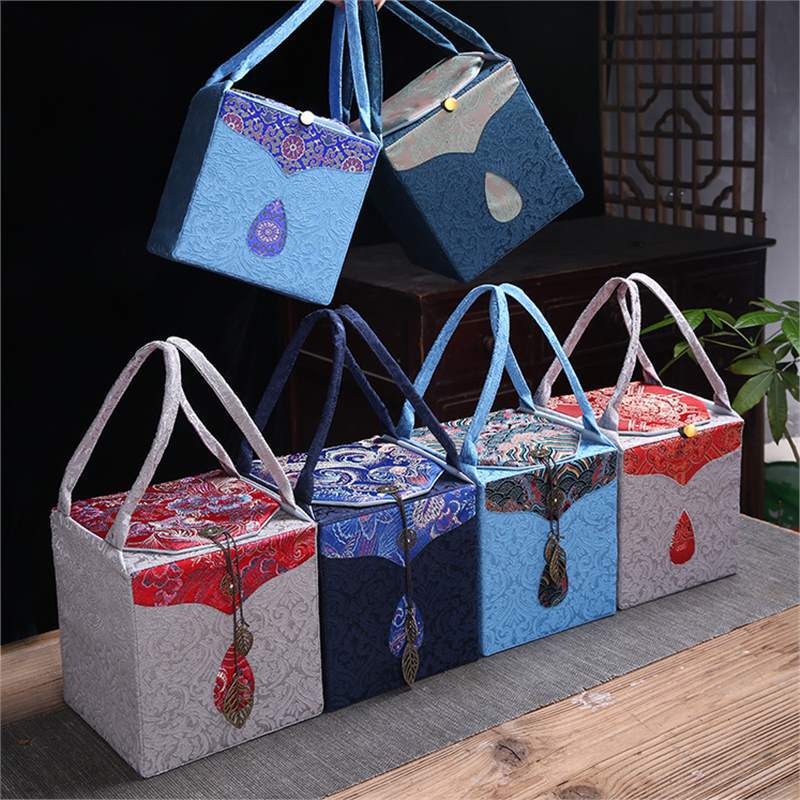 新品云锦高档茶叶罐礼盒茶饼罐布盒茶包装收纳盒提花布商务礼盒