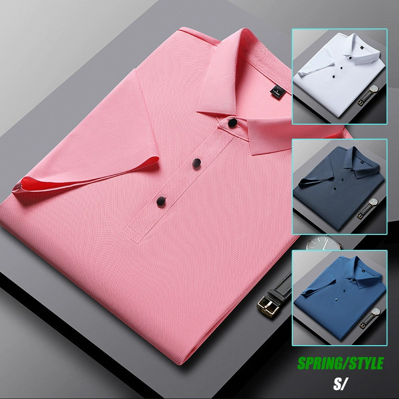 Новая футболка с короткими рукавами для мужчин летняя бесследная ледяная шелковая рубашка сплошной цвет полурукава повседневная топа POLO эластичная трансграничная