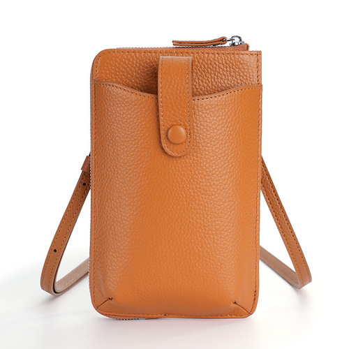 Cross-border genuine leather mobile phone bag women's cross-body small bag litchi pattern one-shoulder versatile mobile phone coin purse simple small shoulder bag