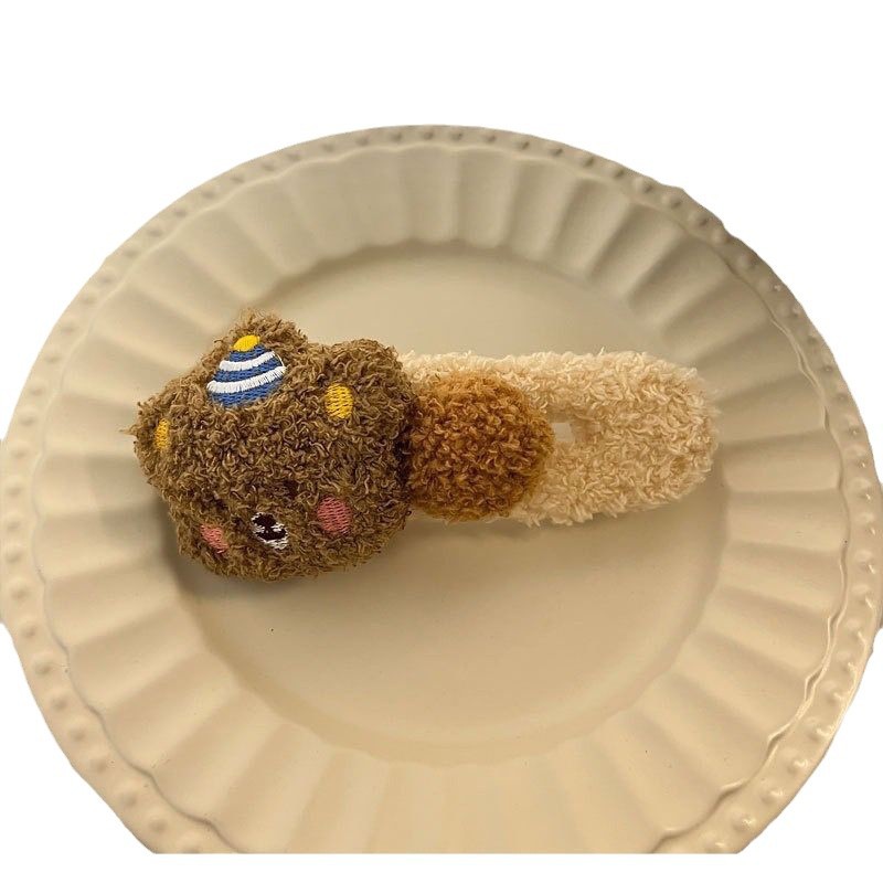 Fealdos galletas de invierno y otoño peluche lindos pinzas de cabello de oso, pinzas de boca de pato de tamaño grande para lavar la cara, adornos de cabello de la niña tarjeta lateral