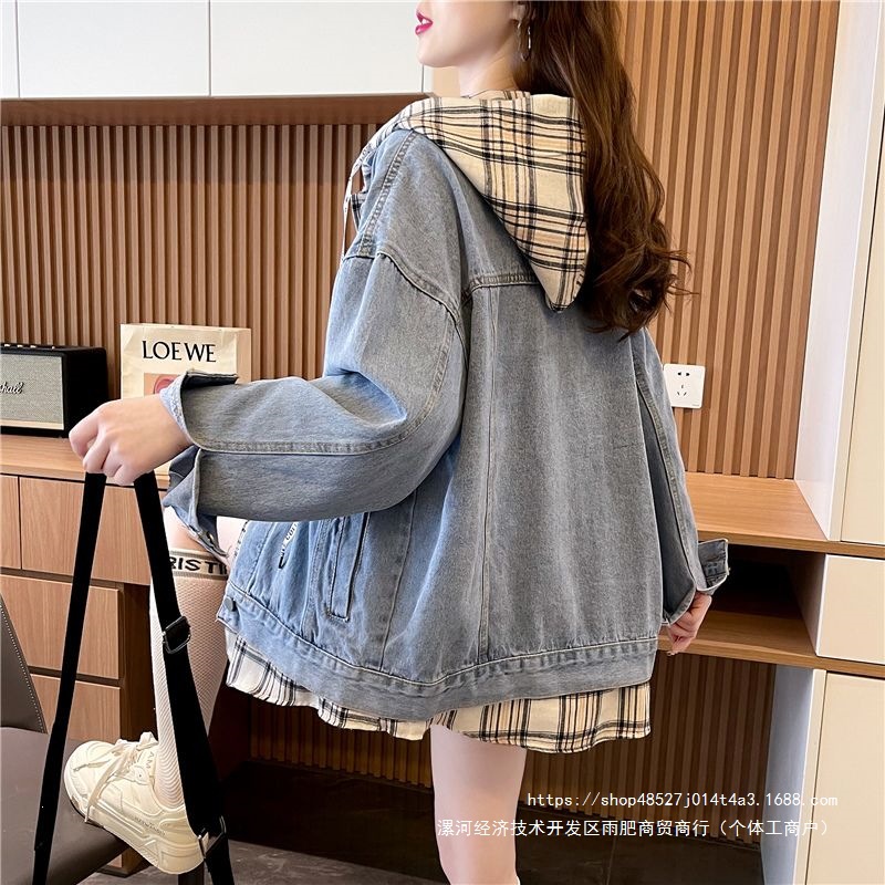 Women's 2026 New Spring Style Fashionable Loose and Relaxed Denim Jacket with Faux Two-Piece Design