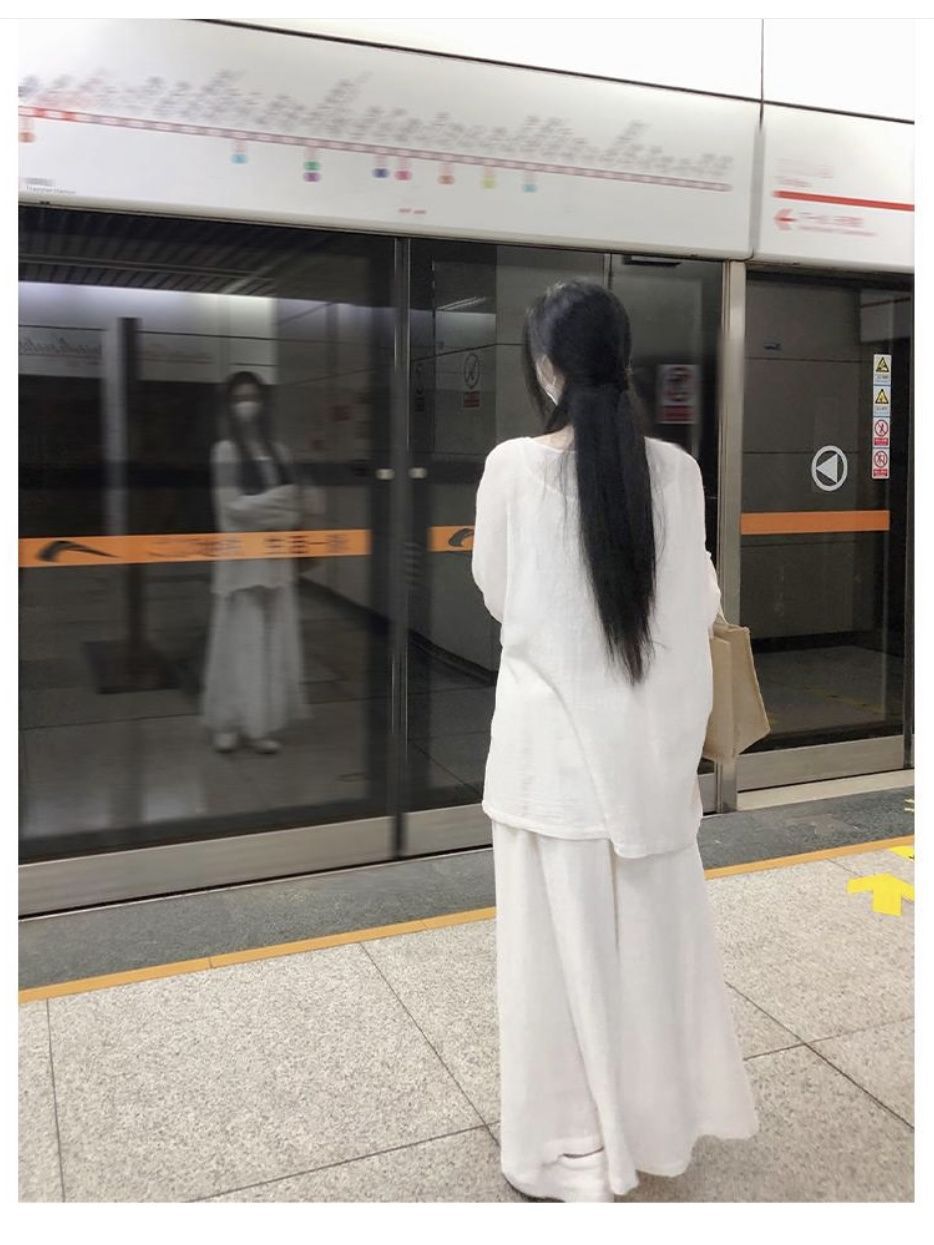 Zen Style Women's Suit New Chinese Style Cotton and Linen Tea Art Suit Round Neck Buckle Summer Super Fairy White Hanfu