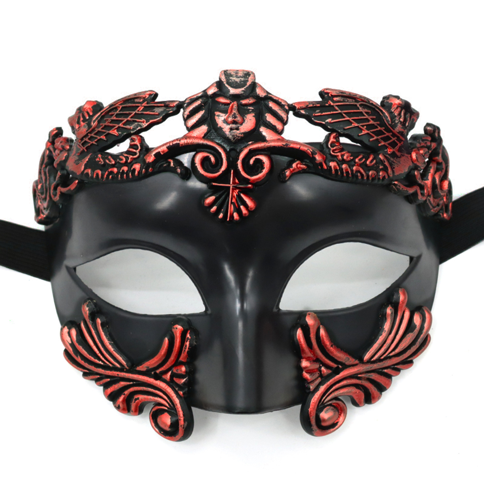 Amazon venta caliente carnaval borde lateral plumas metálicas mariposas retro máscaras de mitad de cara romana baile de maquillaje