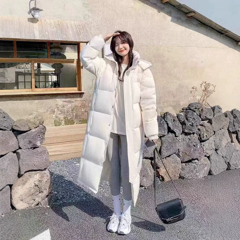 Зимние пуховики женские длинные колени мужчины и женщины супер длинные и толстые 2024 новые пары свободные