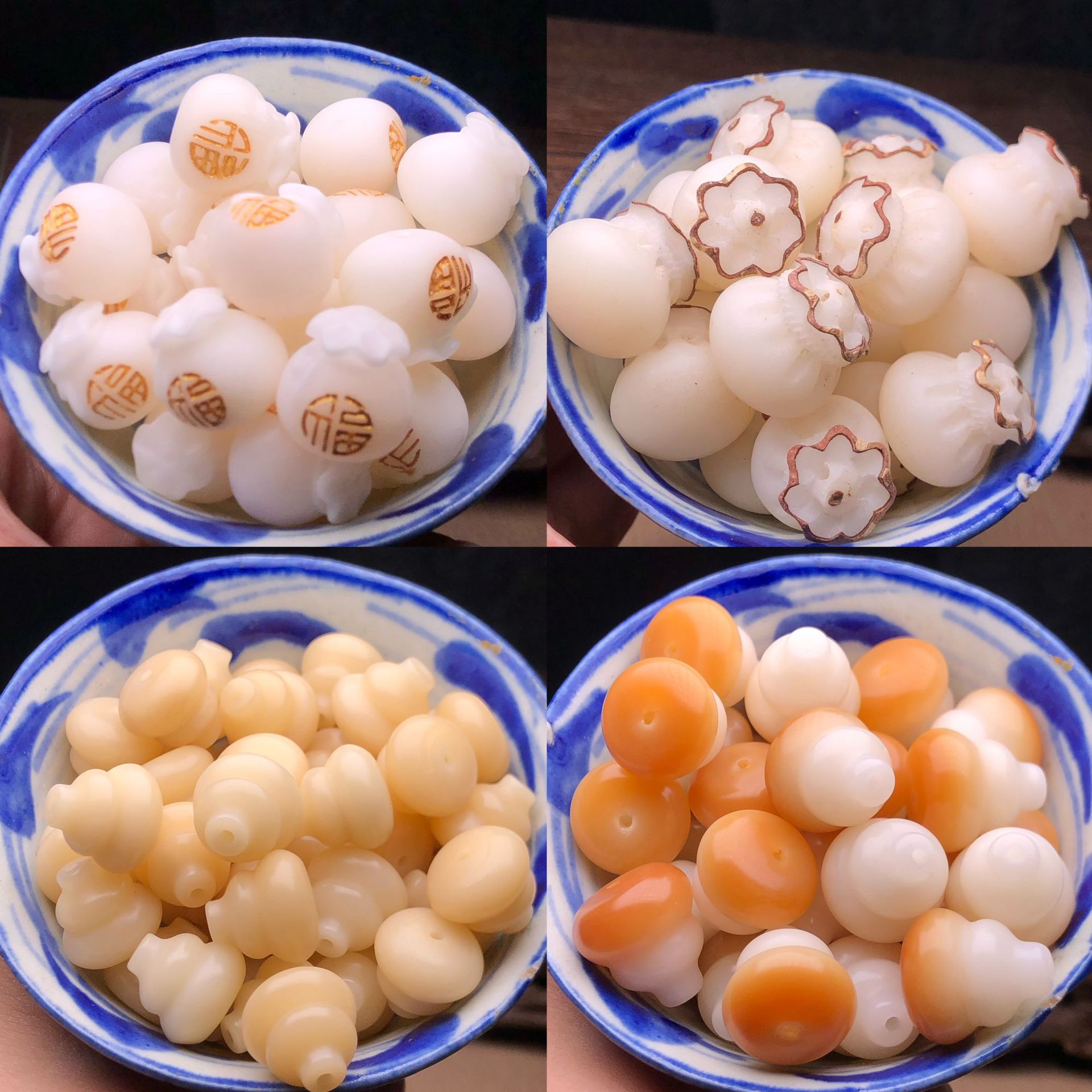 厂家供应   雕刻白玉菩提根钱袋福袋葫芦挂件手机链diy佛珠配饰
