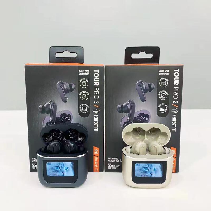 TOUR PRO2 Wireless Bluetooth Headphones with Noise Cancellation, Large Touch Screen Earbuds, V8, Exclusively for Cross-Border Export, IPX4 Waterproof