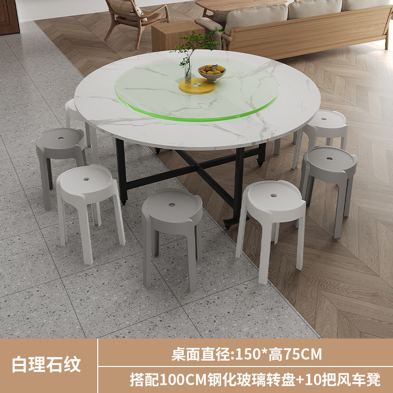 折叠桌餐桌家用小户型吃饭桌子出租房简易饭桌现代简约10人大圆桌|undefined