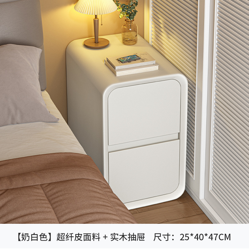 Mesita de noche estrecha de almacenamiento de noche pequeño Gabinete dormitorio crema Estilo madera maciza cajón doble gabinete lateral pequeño Gabinete hueco
