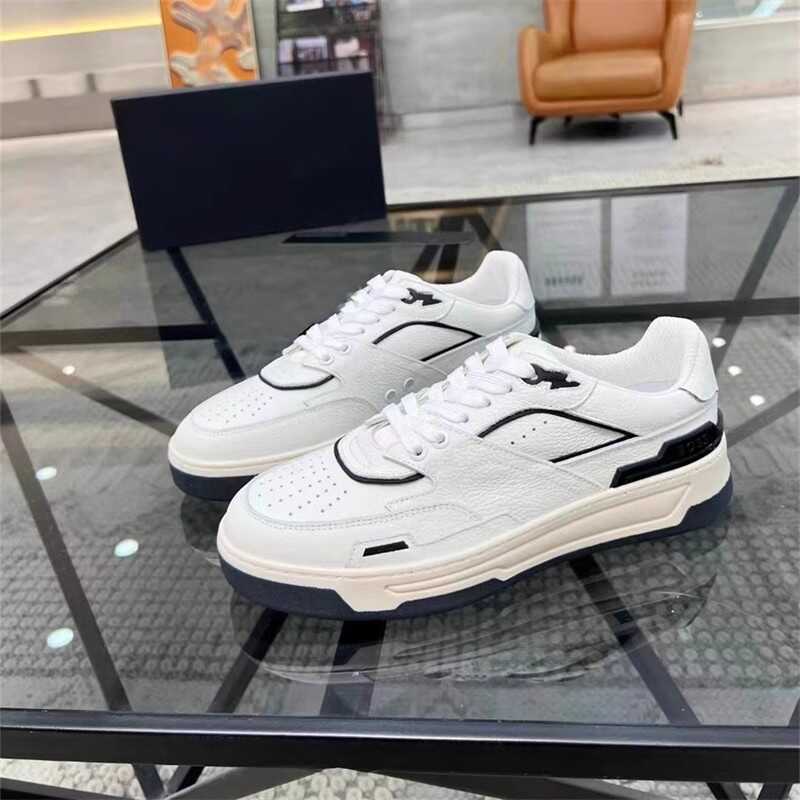 B-Brand Business Men's Sneakers, Genuine Leather Color-Blocking Thick-Soled White Shoes, Bos Lace-Up Sports Casual Men's Low-Top Shoes