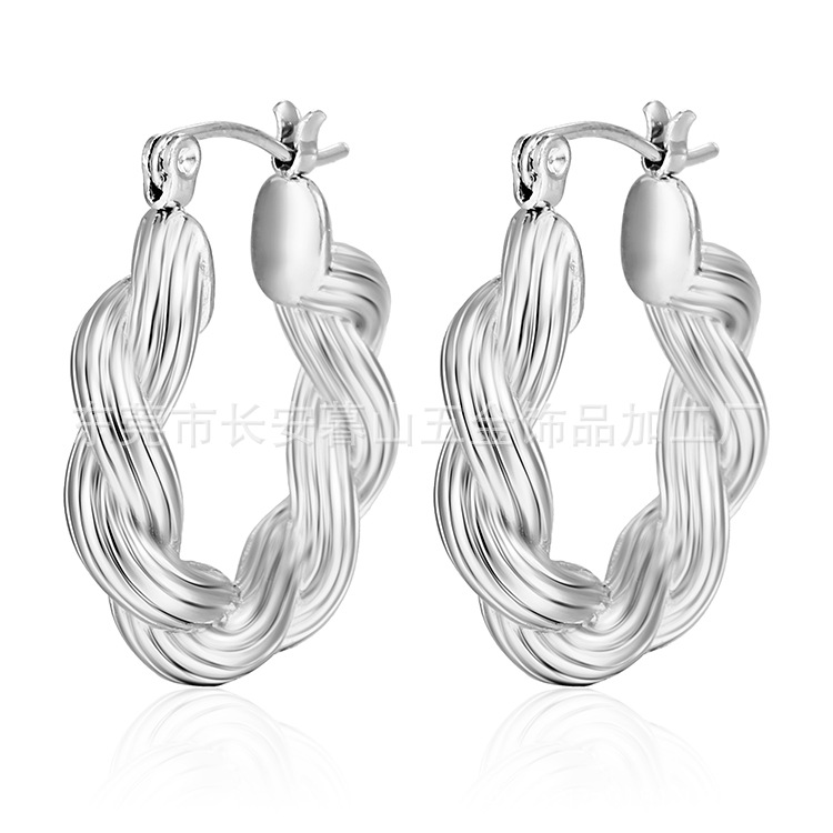 Twist twisted line pendientes europeos y americanos simples pendientes de lujo de luz ins wind net rojo mismo estilo de fundición pendientes de oro de 18k en stock