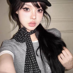 Vintage Black Poll Dot Rose Long Scarf Ins Style Y2K Hot Girl Ribbon Artistic Style All-match High-end Sense Ribbon
