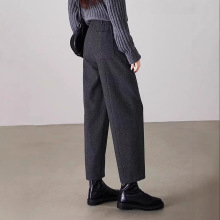 2025秋冬新款时尚百搭加厚保暖通勤斜纹休闲裤九分毛呢哈伦裤子女