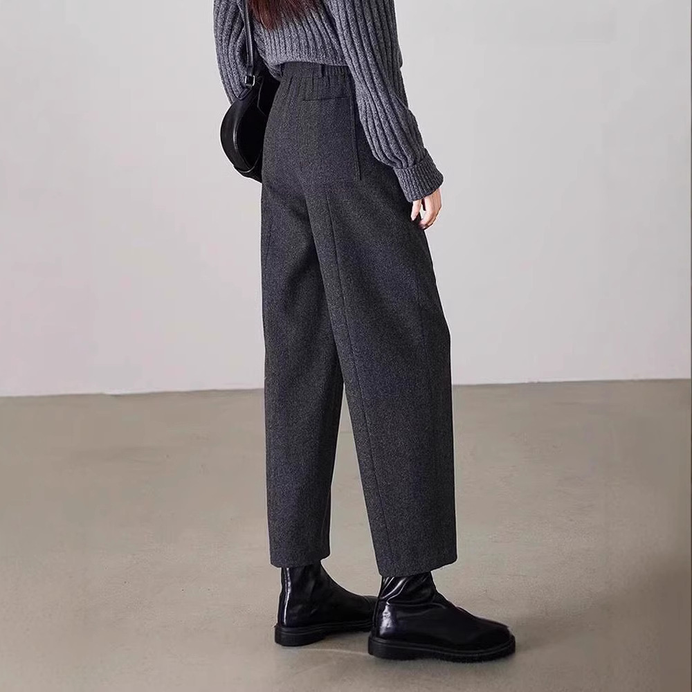 2025秋冬新款时尚百搭加厚保暖通勤斜纹休闲裤九分毛呢哈伦裤子女