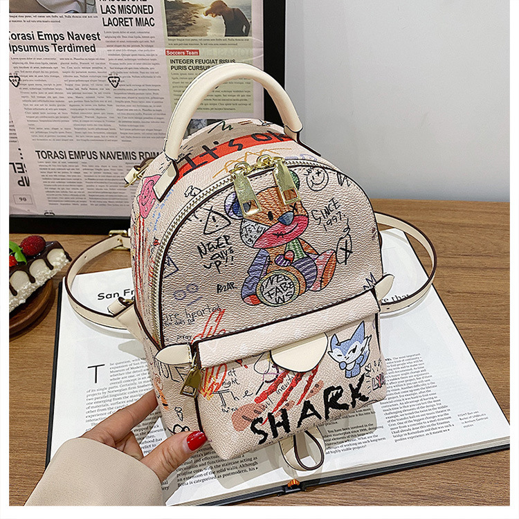 Stylish Graffiti Printed Backpack For Women Cute Bear School Bag_voghion.com