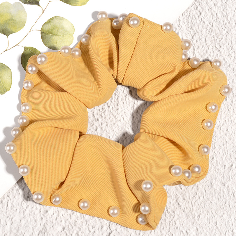 12g Weight Headwear Classification Festival Occasion Geometric Pattern Women'S Gender Coffee, Pink, Red, Yellow, Black Color Korean Fashion Solid Color Pearl Hair Scrunchies 7