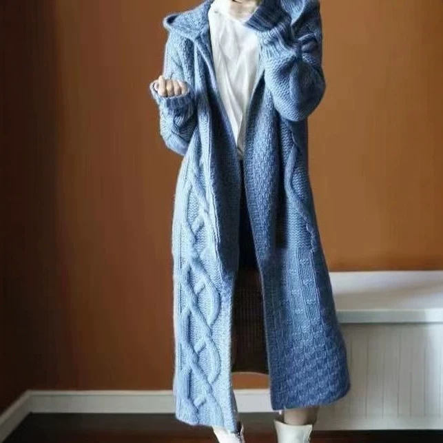in stock Chic Explosions South Korea Sweater Coat Women's Mid-length Lazy Wind Loose Cardigan Twist Coarse Sweater Coat