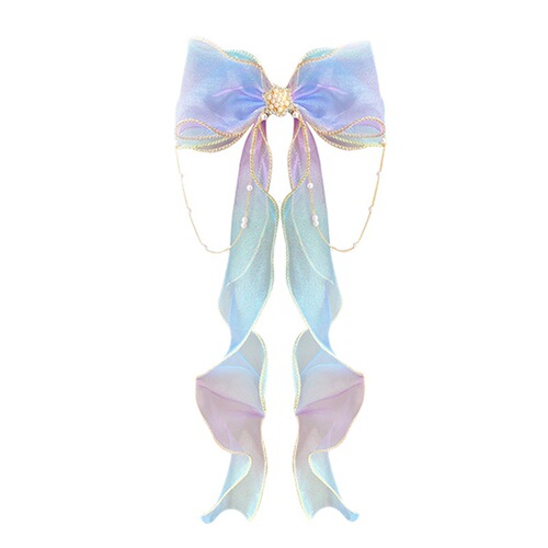 Mesh bow tiara clip little girl children's hair accessories hair clip braided streamer tassel hair clip wholesale gradient
