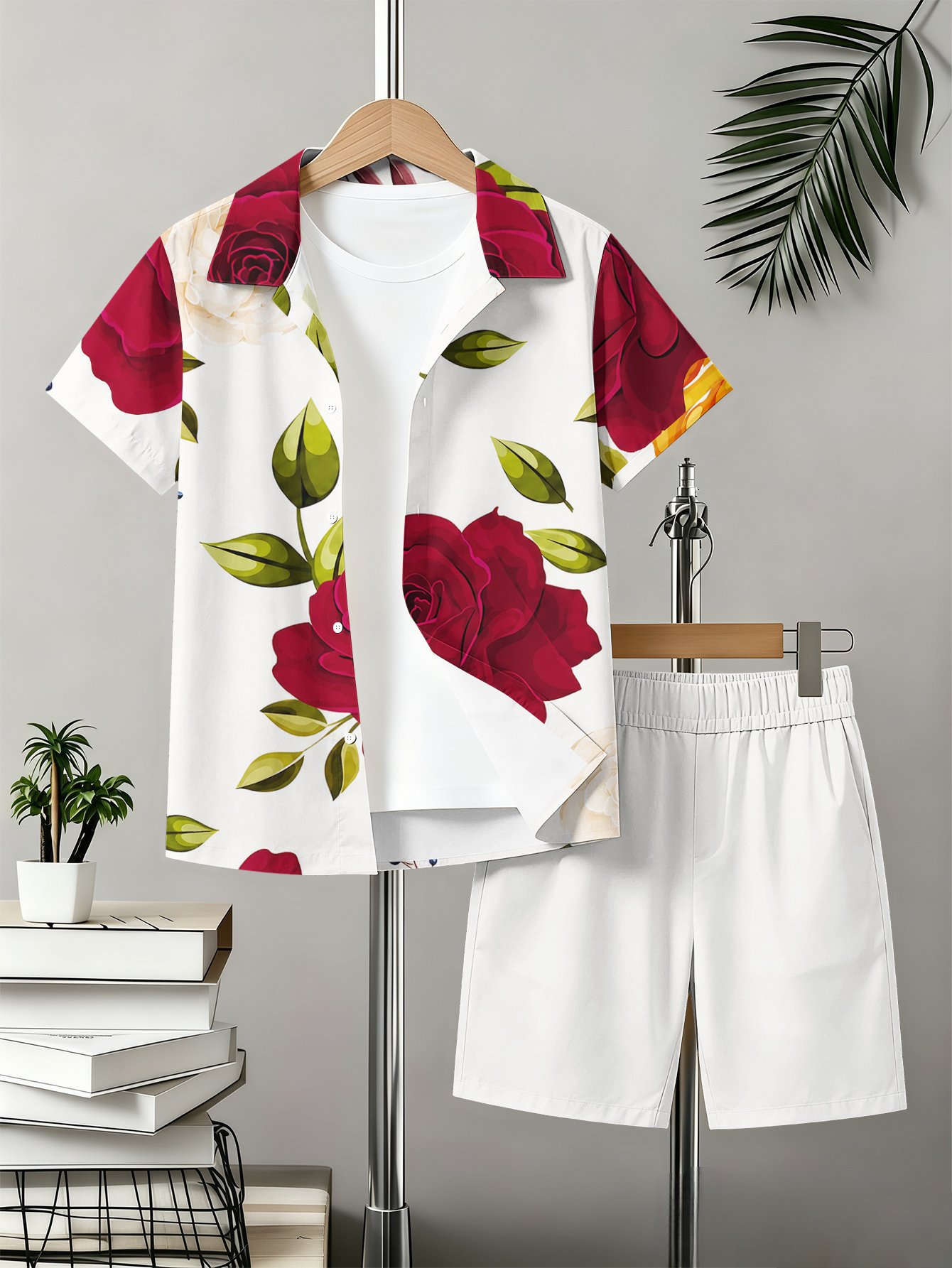 Boys Retro 3d Print Collared Shirt And Shorts Summer Set_voghion.com