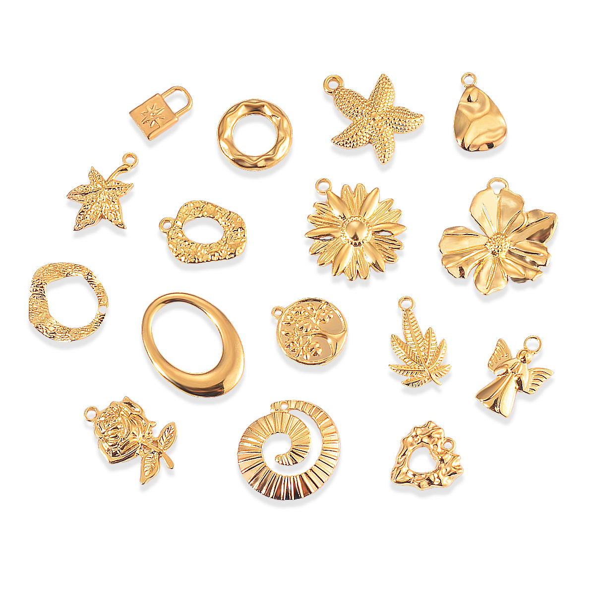 12g Weight PVD Coated Gold Plating Process Pendant Jewelry Making Type DIY Jewelry Accessories Classification 304 Stainless Steel Material Multiple Specifications Festival Leaf, Starfish, Flower Pattern Simple Style Style Plating Craft 304 Stainless Steel Leaf Starfish Flower Pendant 2