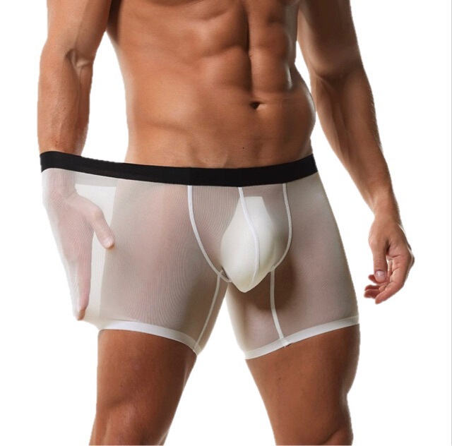 Translucent Rib Ice Silk Boxers Men's Thin Transparent High-elasticity Non-marking Underwear Long Imitation Grinding Leg Boxer plus size Translucent Rib Ice Silk Boxers Men's Thin Transparent High-elasticity Non-marking Underwear Long Imitation Grinding Leg Boxer plus size