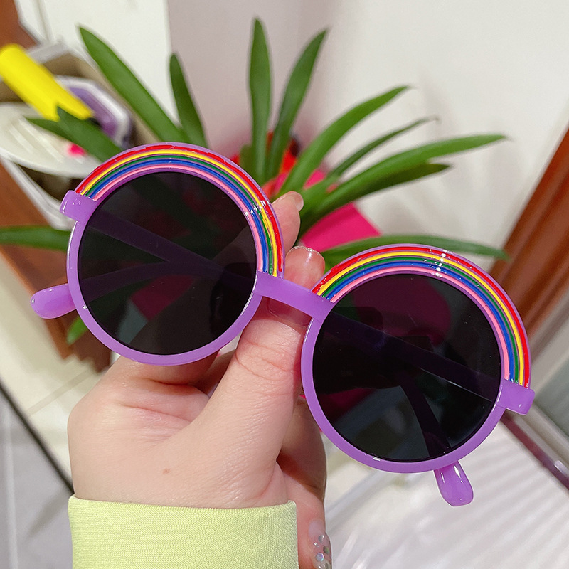 Fashionable New Children's Sunglasses for Boys and Girls, Cute Rainbow Cartoon Eyeglasses, Retro Round Stylish Photos for Kids