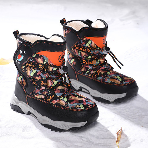 Boys' Snow Boots Winter New Children's Cotton Shoes for Big Kids with Fleece Lining and Thick Padding Non-slip Boots for Girls - Cross-border Bestseller