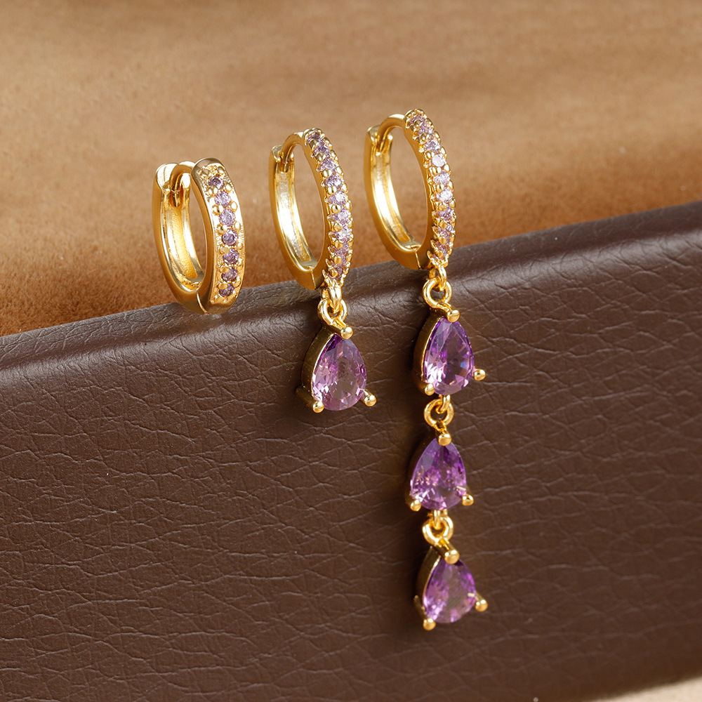 10g Weight Copper Ear Needle Material Zircon Inlay Material Earrings Classification 3 Pieces Set Quantity Daily, Street Occasion Copper Material Water Droplets Pattern Women's Gender Inlay Design Shiny, IG Style Style 3 Pieces Set IG Style Shiny Water Droplets Inlay Copper Zircon Earrings 10