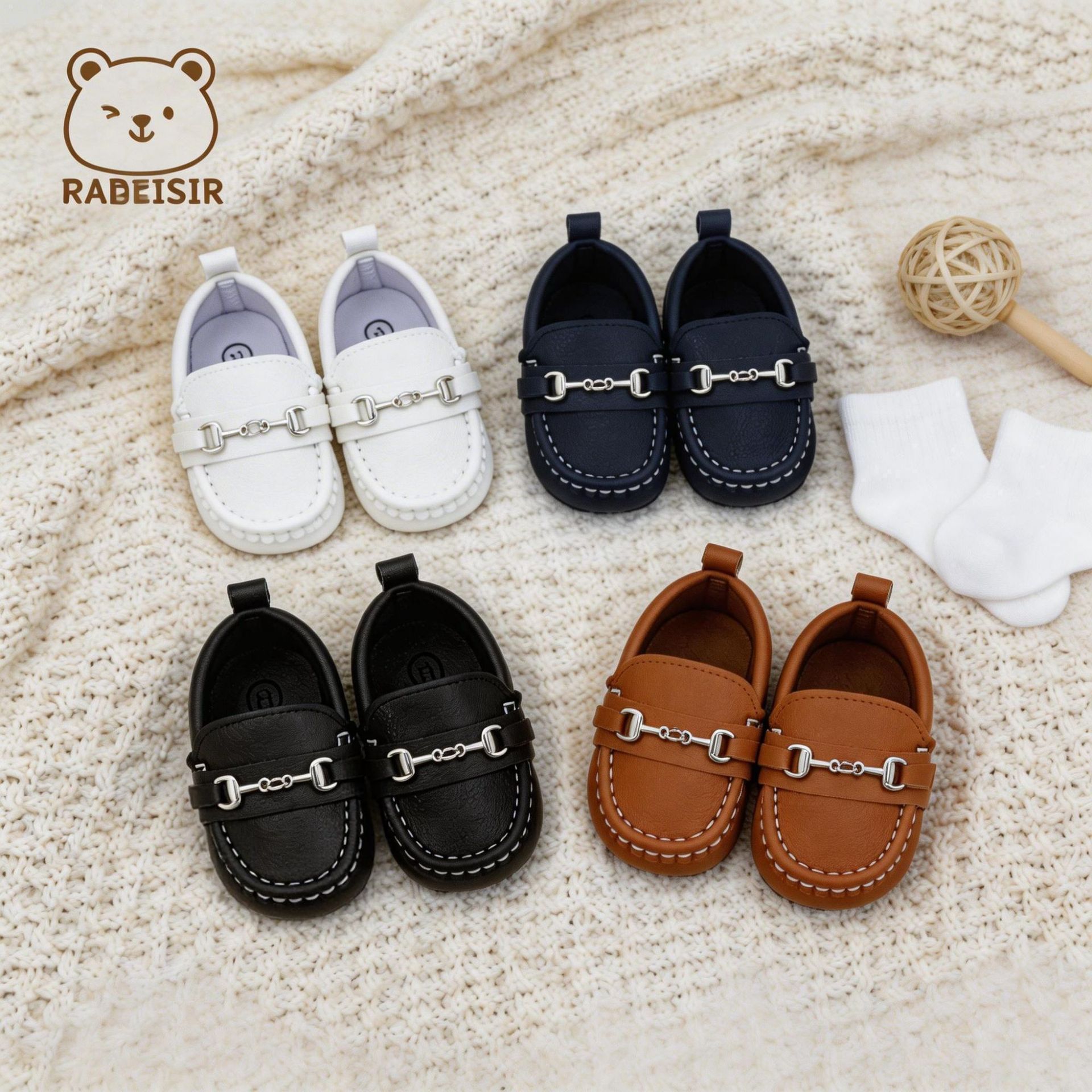 Popular Cross-Border Brand Spring and Autumn Baby Walking Shoes, Non-Slip Lightweight Pre-Walking Shoes, Small Chain Loafers, Moccasins