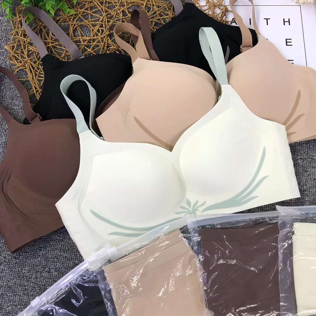 Nueva ropa interior sin costuras de las mujeres pequeño pecho push up anti-flacidez delgada inalámbrica traje de sujetador de mama