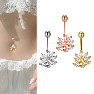 Swan diamond navel nail navel ring European and American sexy navel nail jewelry puncture cross-border fashion zircon navel ring wholesale