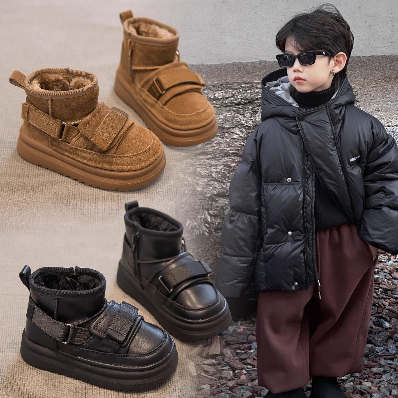 Children's Snow Boots 2025 Winter New Boys' Shoes Large Cotton Shoes Fleece-Lined Winter Shoes Girls' Shoes Baby Snow Cotton