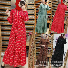 2022长裙气质官方图片波点中腰红色气质通勤镂空连衣裙