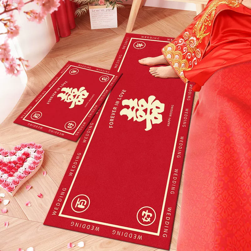 Красный свадебный ковер, праздничные принадлежности, гостиная, спальня, прикроватное одеяло, 囍, украшение с персонажами, входная дверь, коврик для ног