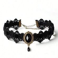 跨境蕾丝项链哥特式chocker项圈水钻黑色万圣节项链礼物亚马逊