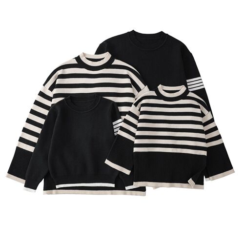 Hoodie for Fashion Family Set: Matching Sweaters for Parents and Kids, Striped Mother and Son Outfits, Stylish Couple Set for Four-Person Families