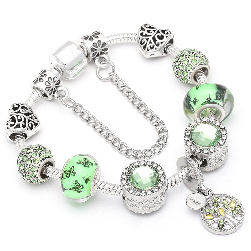 New Panjia Silver-Plated Spring Series Fresh and Charming Bracelets for Women and Men with Diamond Tree of Life Pendants Wholesale