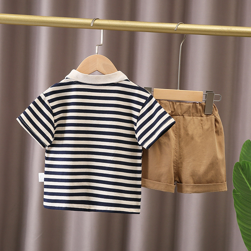男の子サマースーツ 2025 新しいスタイルベビー夏インターネット有名人ポロ半袖服子供クールでハンサムな子供服|undefined