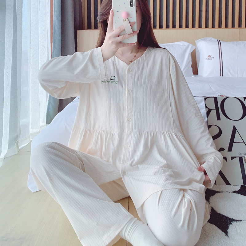 New Summer 7 New Striped Jacquard Long-sleeved Trousers Pregnant Women Postpartum Breastfeeding Discharge Monthly Clothing 8 Casual suit