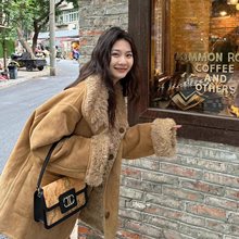 两面穿2025秋冬皮毛一体冬季羊羔机车宽松加厚上衣麂皮毛毛外套