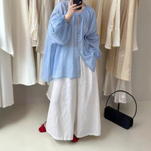 法式浅色v领苎麻衬衫女2025夏季新款防晒高级感泡泡袖薄麻上衣