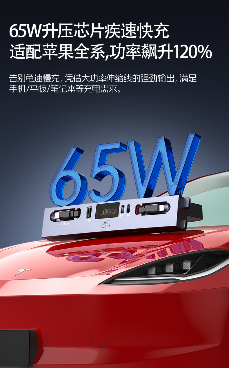 Suitable for the New Model Y/3 Tesla Central Control Expansion Dock Retractable Fast Charging Car Charger